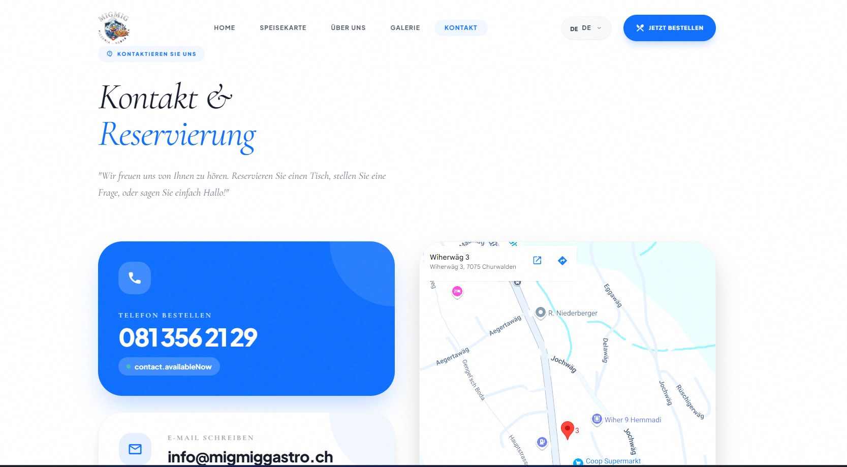 Mig Mig contact and reservation page