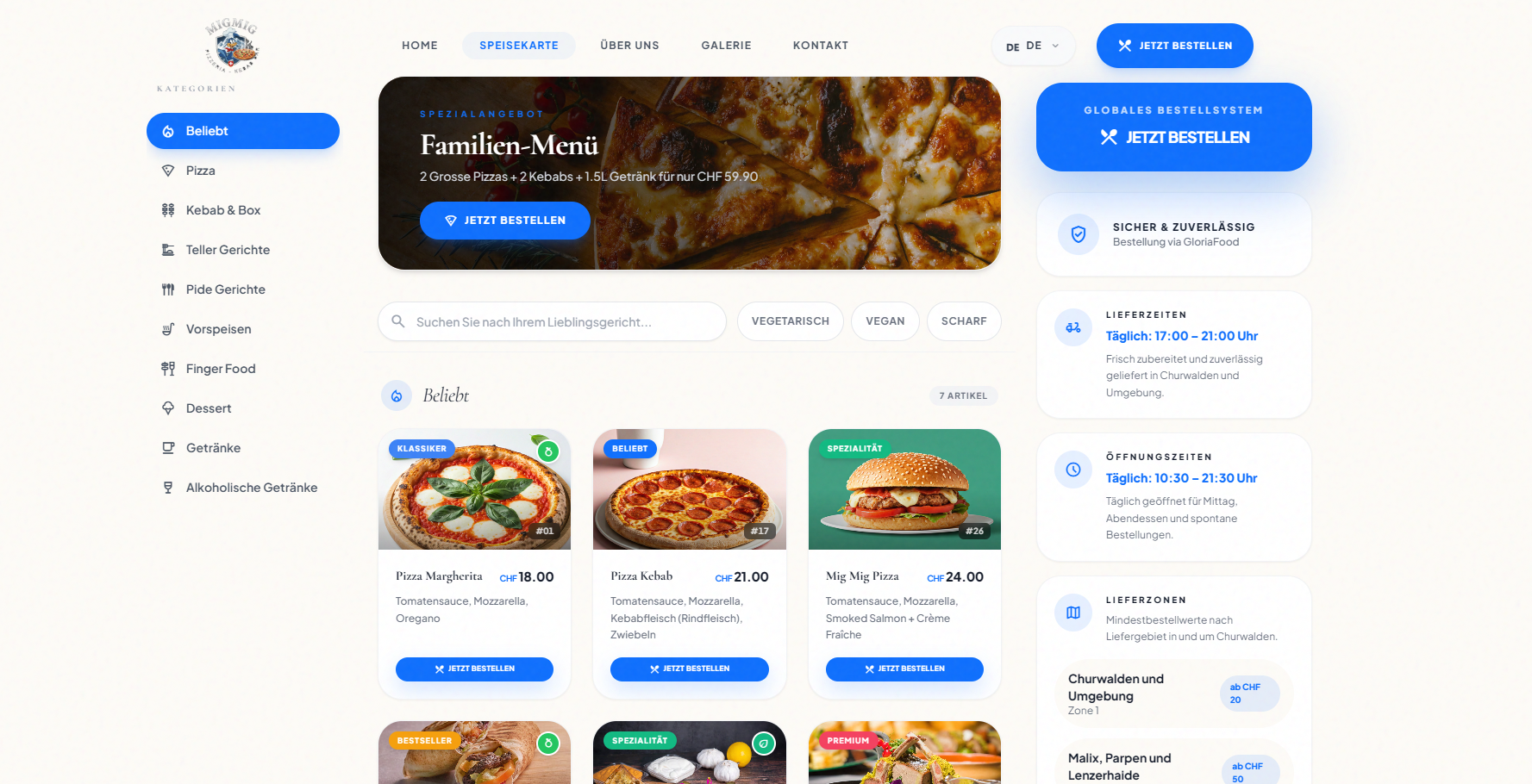 Mig Mig desktop menu and ordering interface