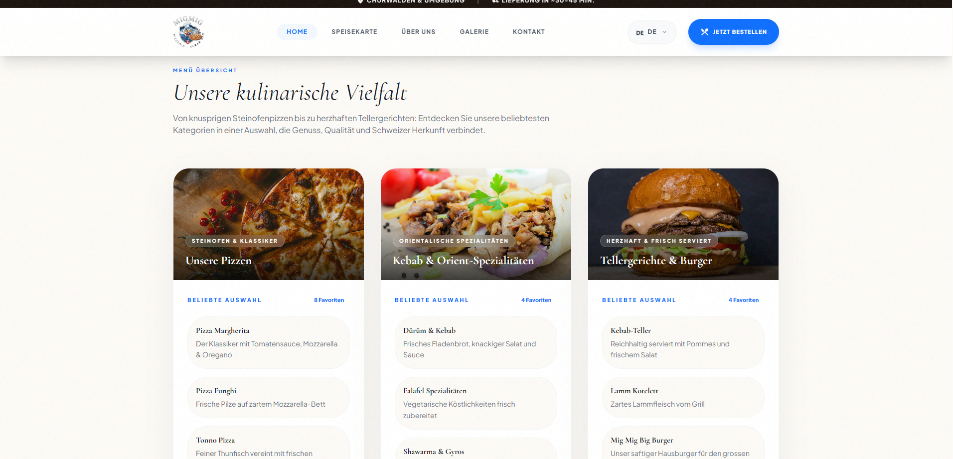Mig Mig menu category overview section