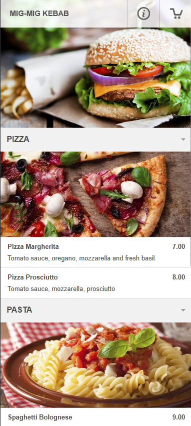 Mig Mig mobile GloriaFood ordering view
