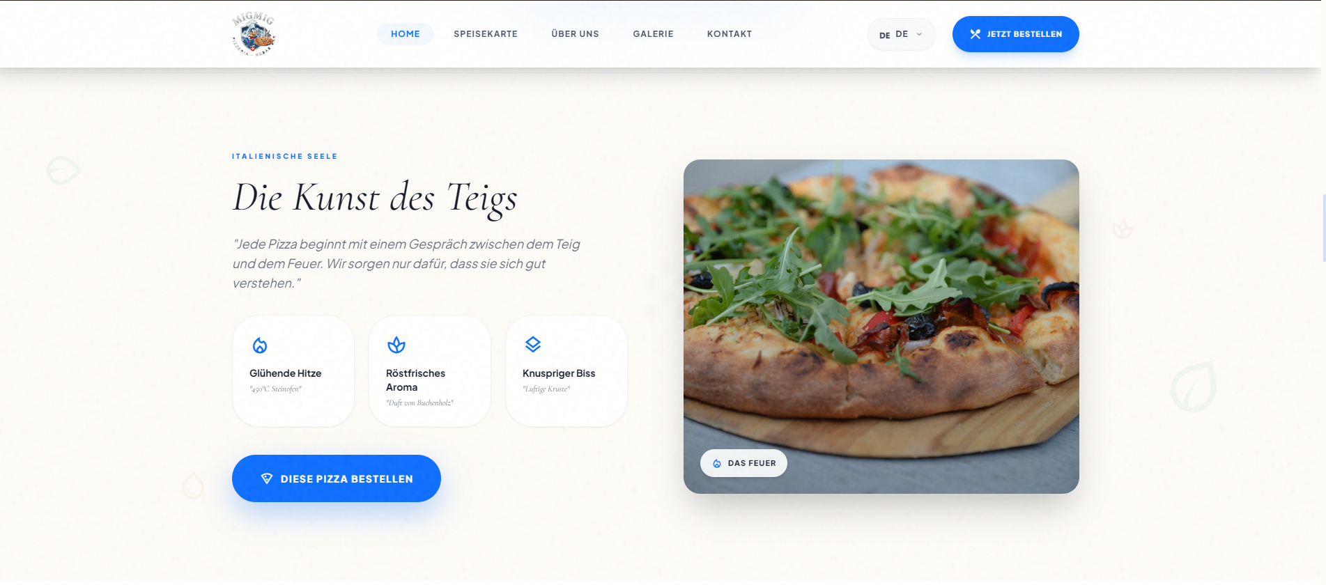 Mig Mig pizza storytelling section